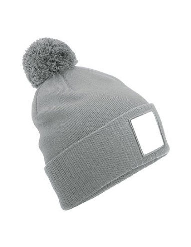 BEE-B338R-Appliqué Patch Pom Beanie